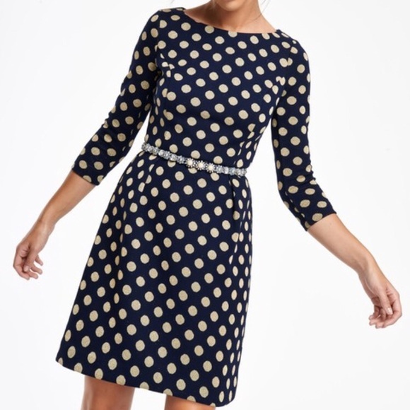 NWOT Boden Gold Polka Dots Midi Dress - Picture 1 of 5